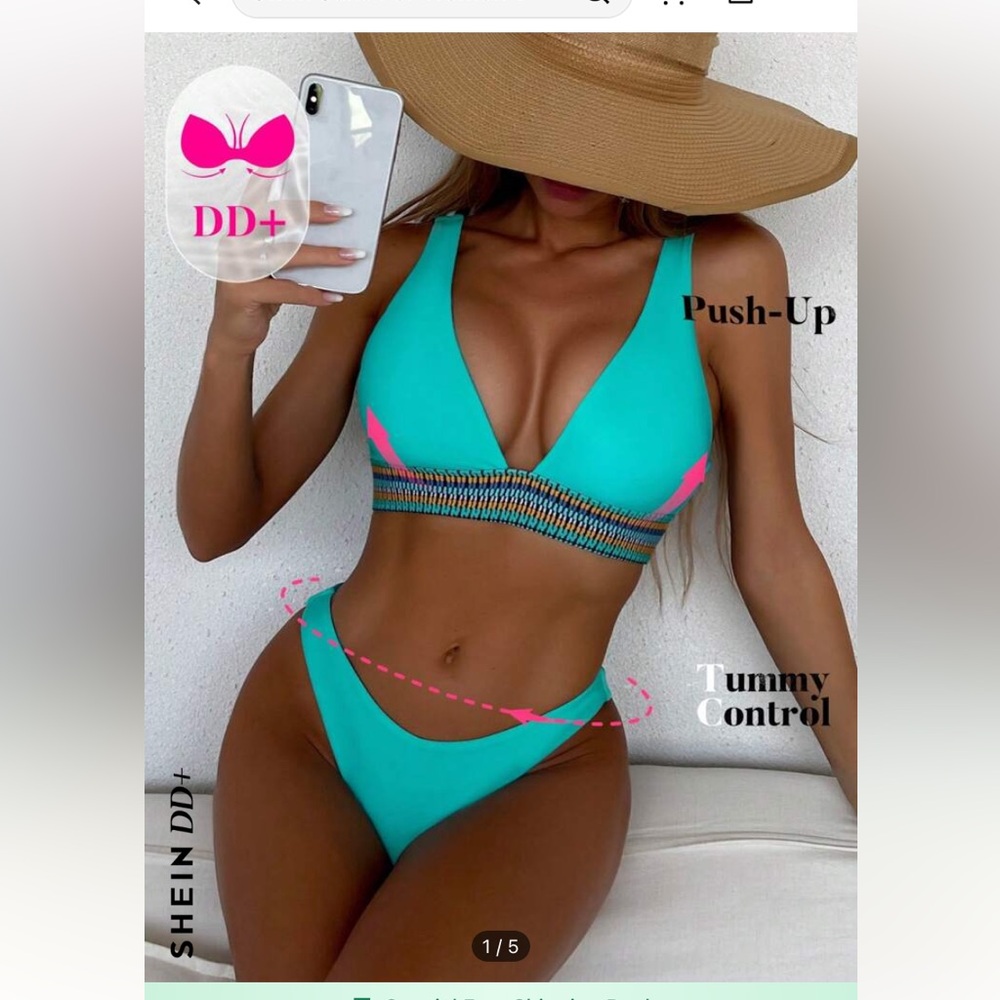 NWT never worn! SHEIN DD+ Women's Striped
Bandage Deep V Sexy Bikini Set